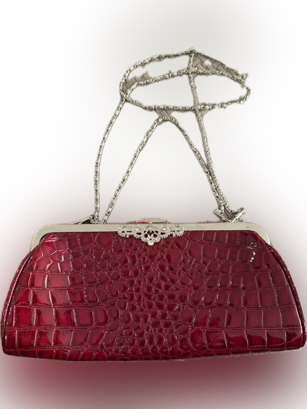 Elegant Red Croc-Embossed Evening Clutch Bag